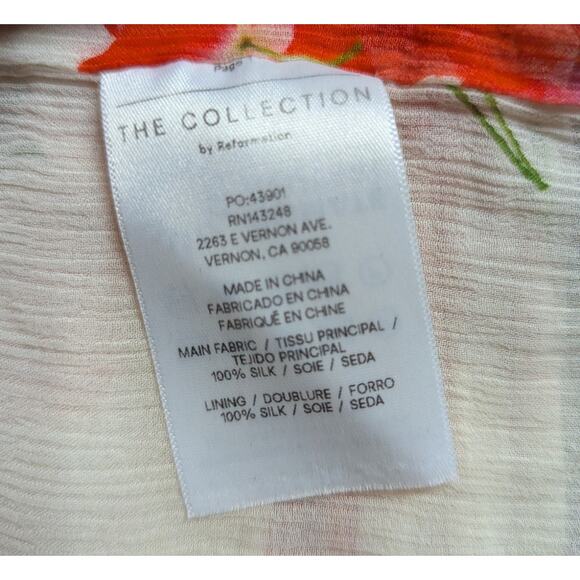 Reformation The Collection 100% Silk Floral Maxi Dress White Red M 62” Long - Picture 8 of 8